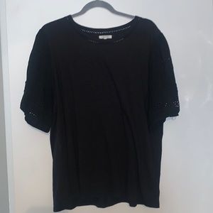 black shirt with elastic embroidered sleeves